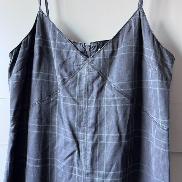 Top Shop Women’s Plaid Dress Size 8 Midi Gray Black Sleeveless V Neck Zip Slits - Picture 6 of 16